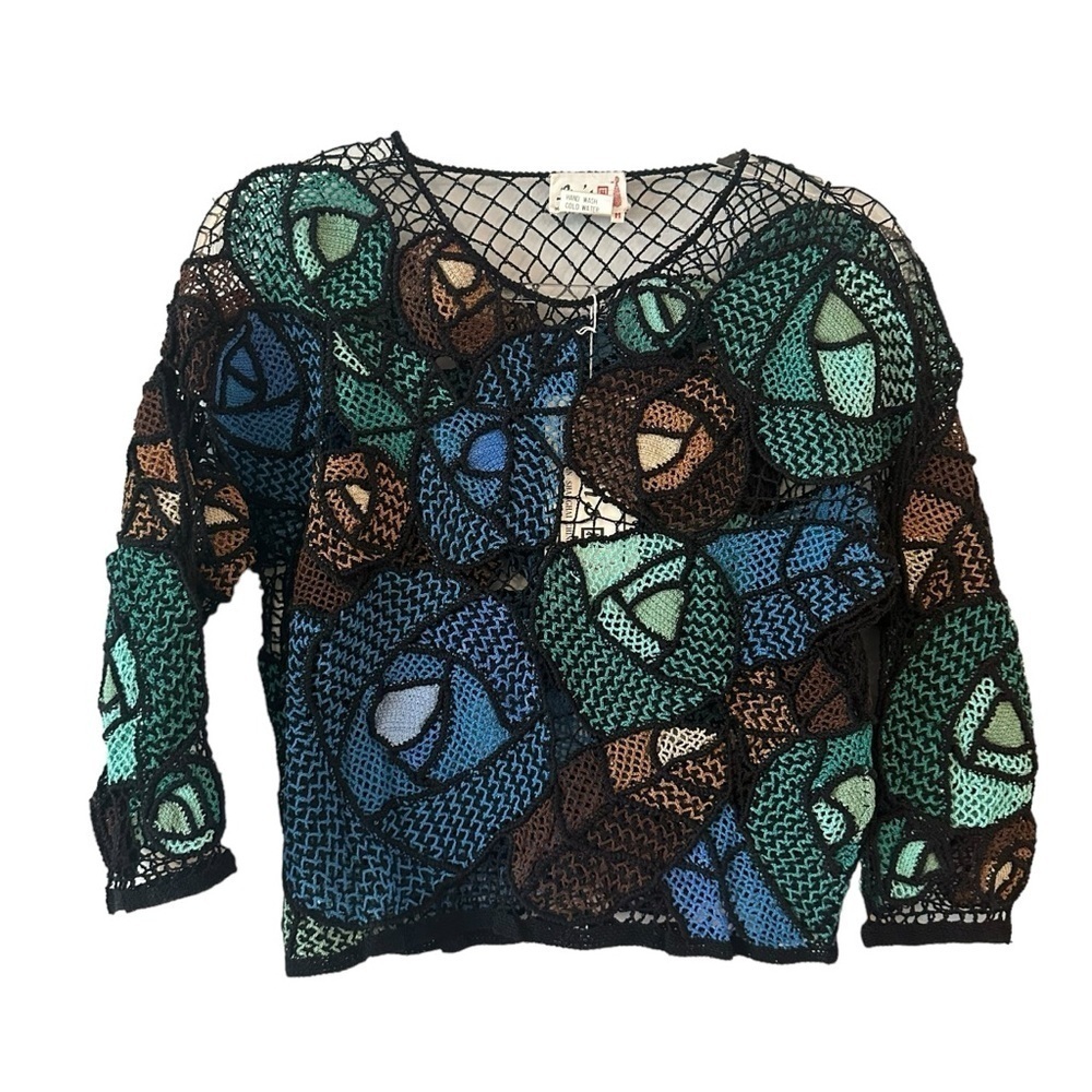 NWT Vintage Lim's floral hand sewn crochet sweater floral pattern colorful